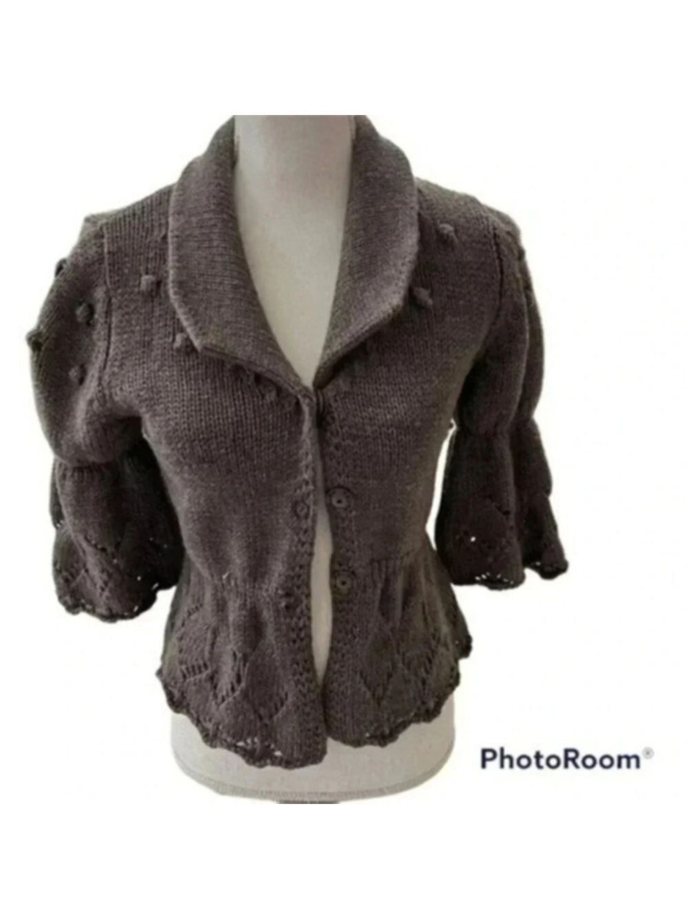 HEKLA & Co Made in Italy Womens Gray Wool Blend Cardigan wrap Sweater Si…